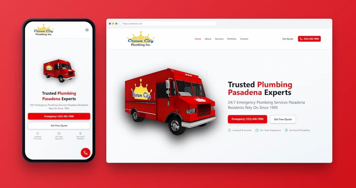 Crown City Plumbing service website for Pasadena